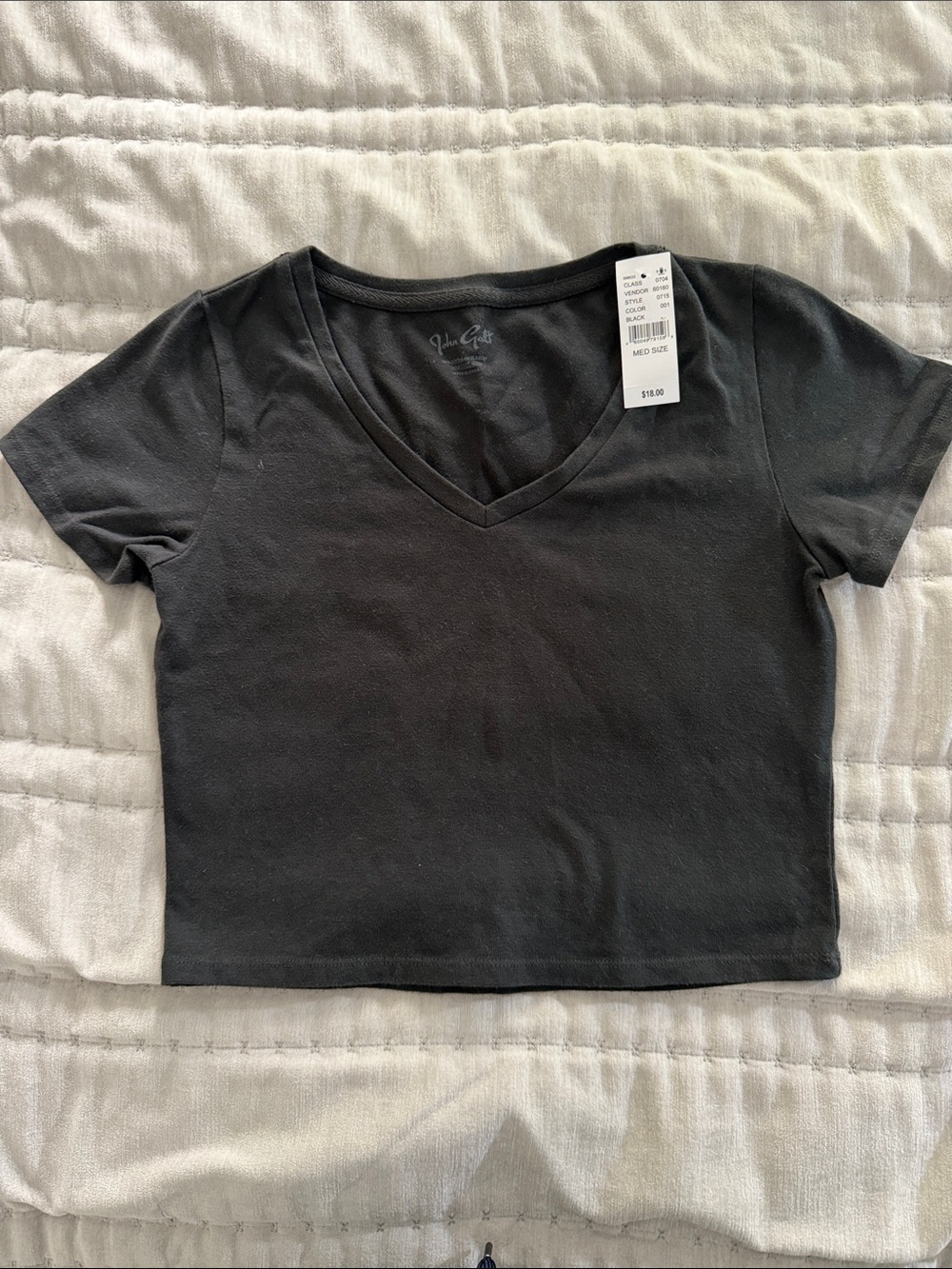 John Galt Black V-Neck Short Sleeve Crop Tee